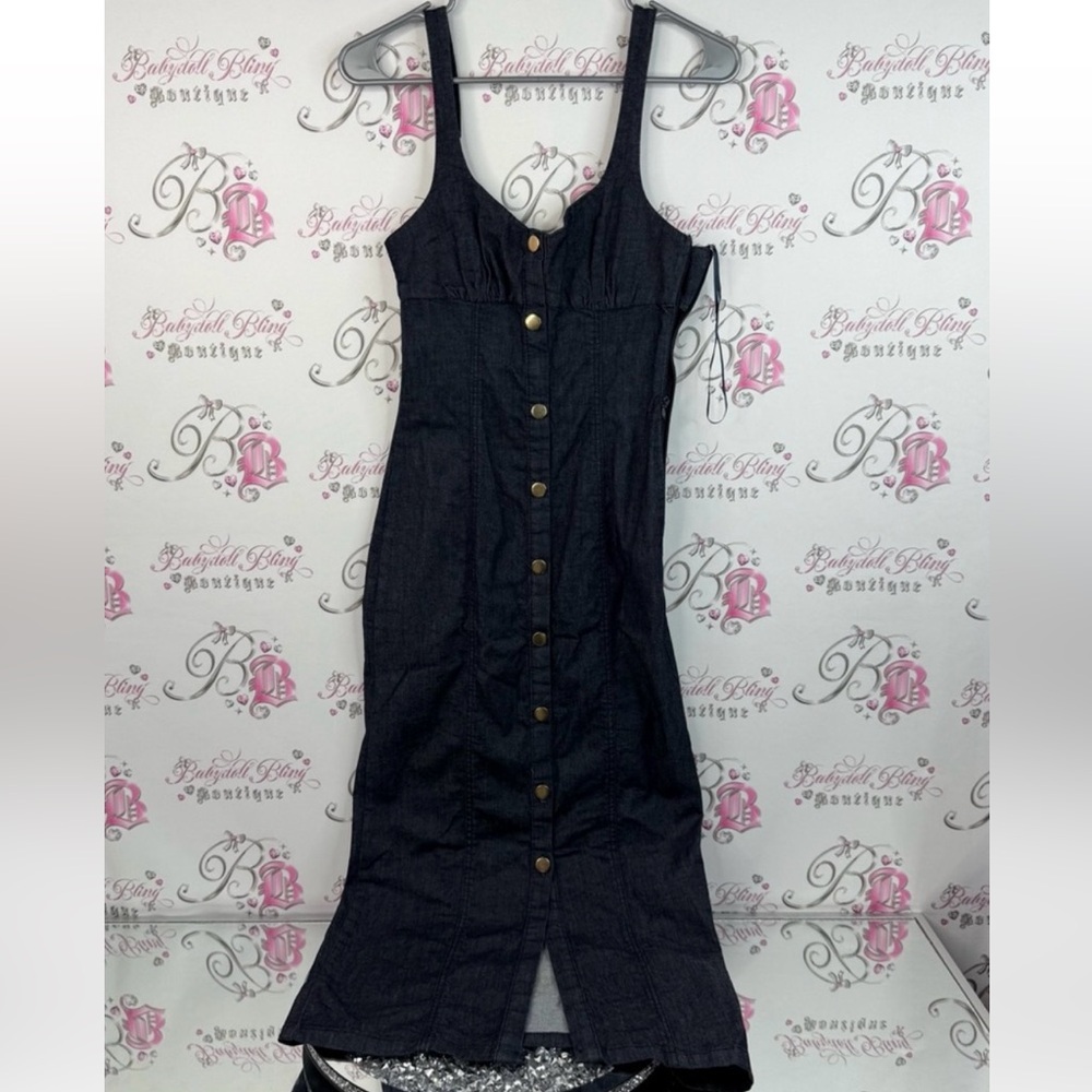 Zara dress Jean look gold buttons long style Stylish Black Button-Down Dress